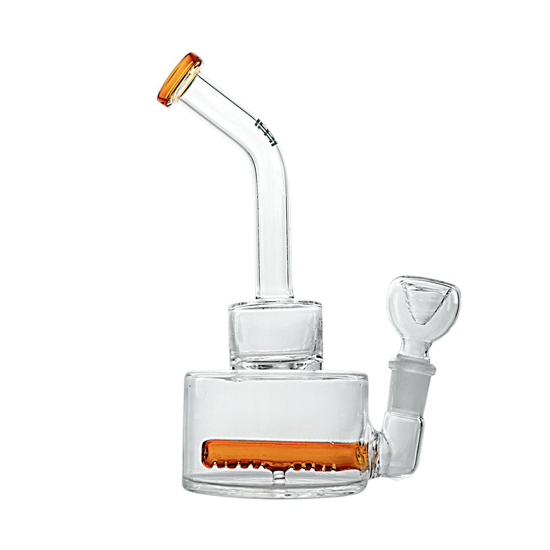 Hemper Inline Puck Bong V2 in Amber, 7" with In-Line Percolator, Side View