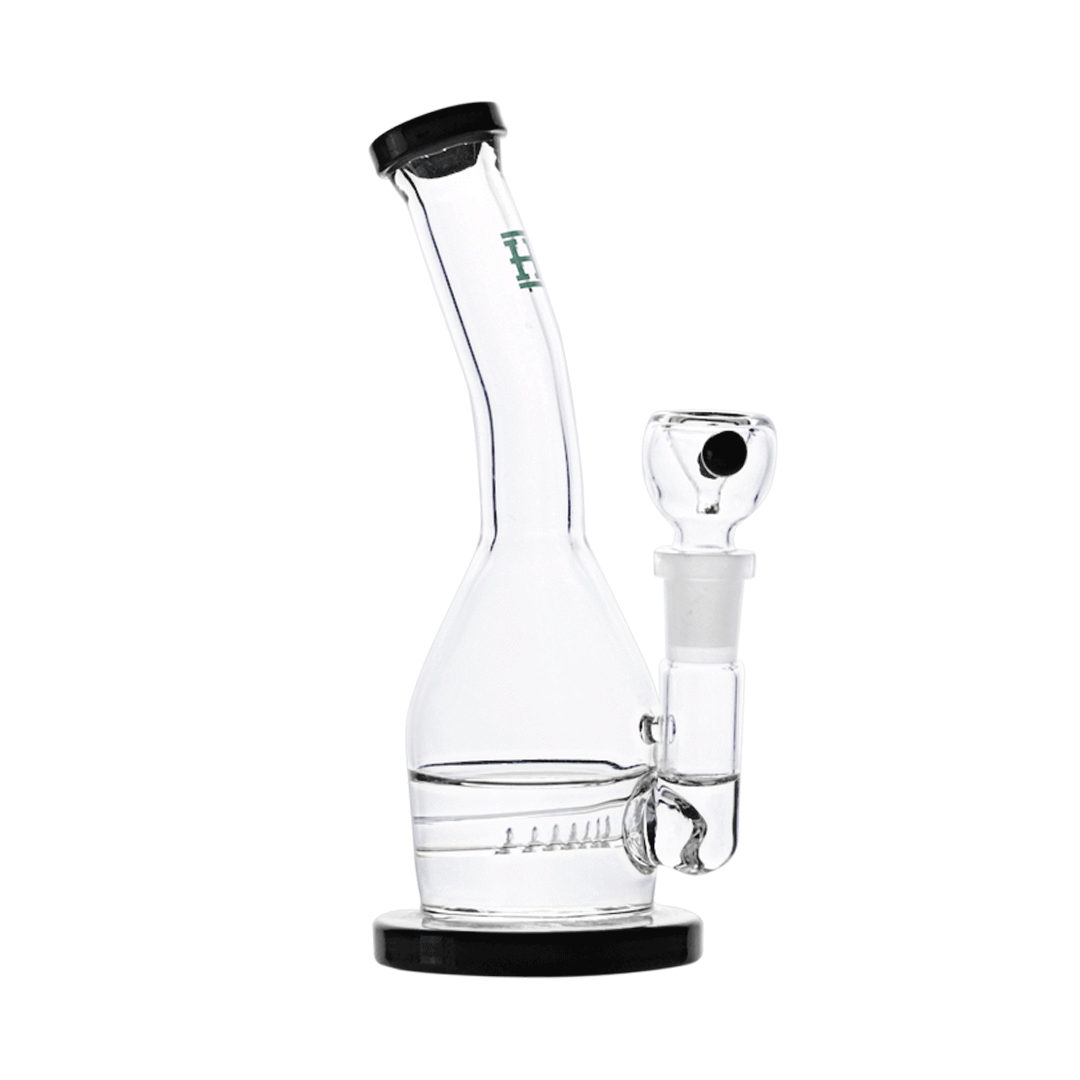 Hemper Inline Rig with Quartz Banger, 7" Tall, 14mm Female Joint, In-Line Percolator, Side View