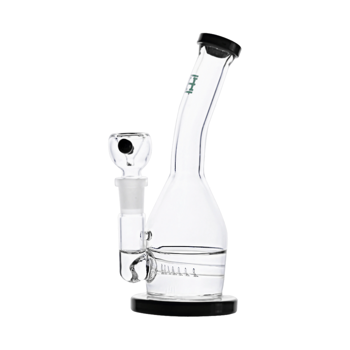 Hemper Inline Rig dab rig with in-line percolator, 7" height, and 14mm joint, front view on white background