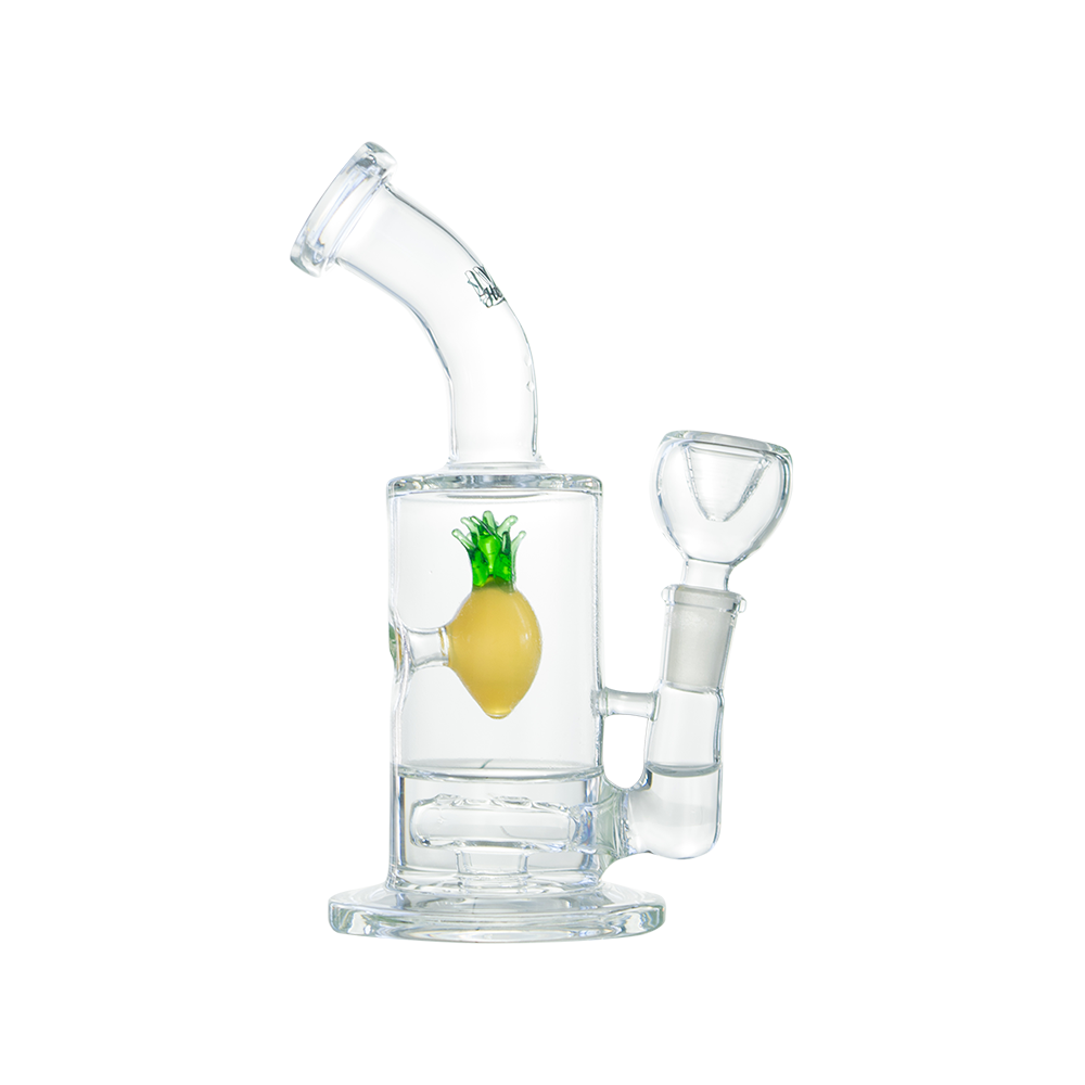 Hemper Tropical Pineapple Dab Rig featuring Inline Perc, Quartz & Titanium, front view on white
