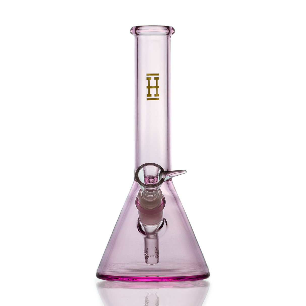 Hemper Pink Beaker Bong, 9" height, 14mm joint, front view on white background