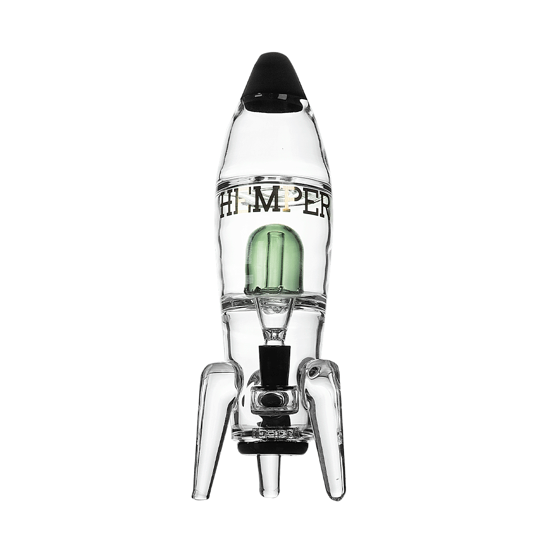 Hemper Rocket Ship XL Bong in Black with Clear Glass, Front View, 11" Tall, 14mm Joint