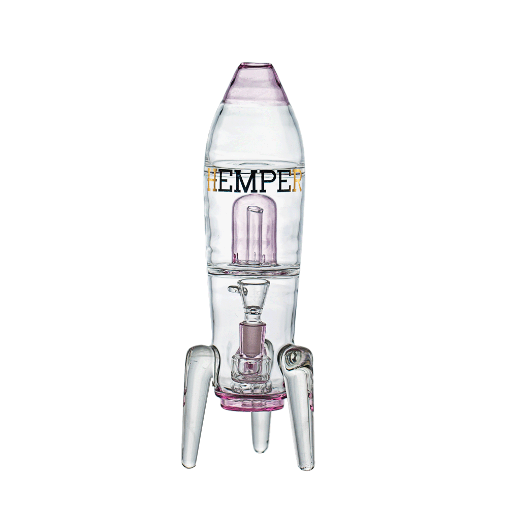 Hemper Rocket Ship XL Bong in Pink, Front View, with 14mm Joint and Deep Bowl