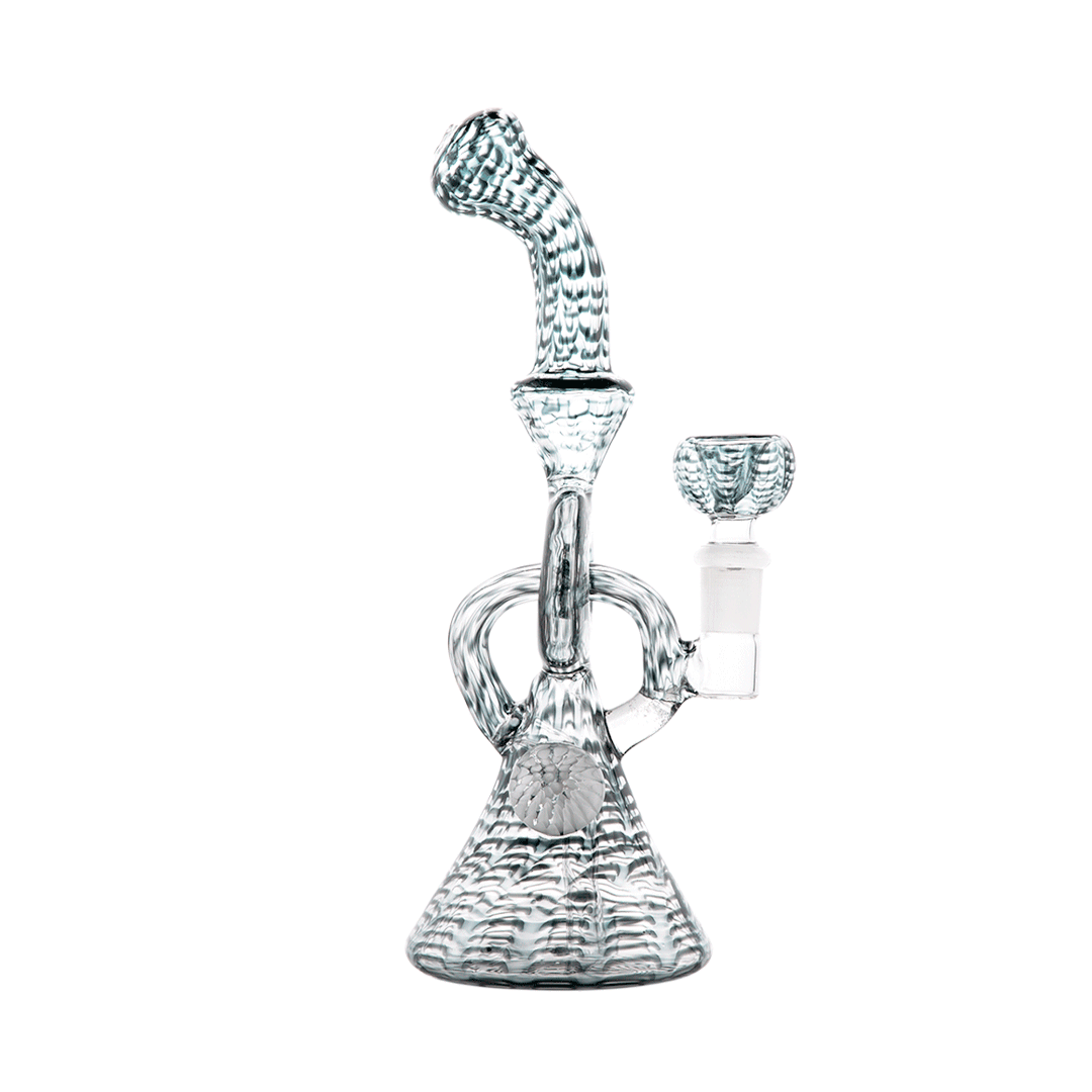 Hemper Snakeskin Bong in black and white, 9" tall, 14.5mm joint, borosilicate glass, front view