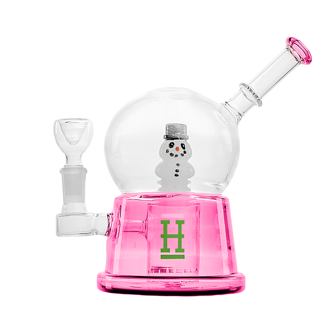 Hemper Snow Globe XL Bong in green and white, 8" tall with 14mm joint, front view on white background