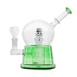 Hemper Snow Globe XL Bong with Snowman Inside, Green Base, 8" Tall, Front View