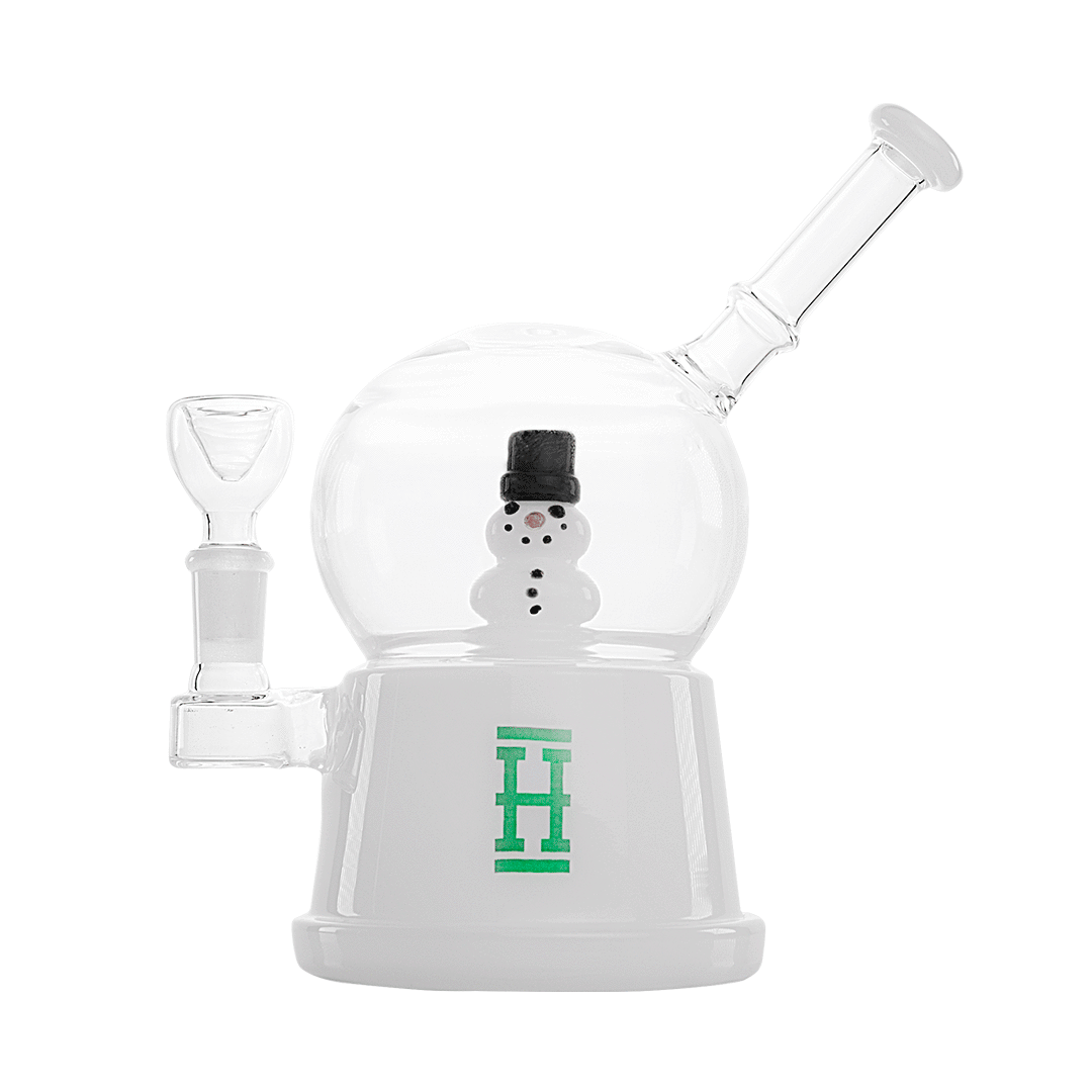 Hemper Snow Globe XL Bong in White with Snowman Inside - Front View on White Background