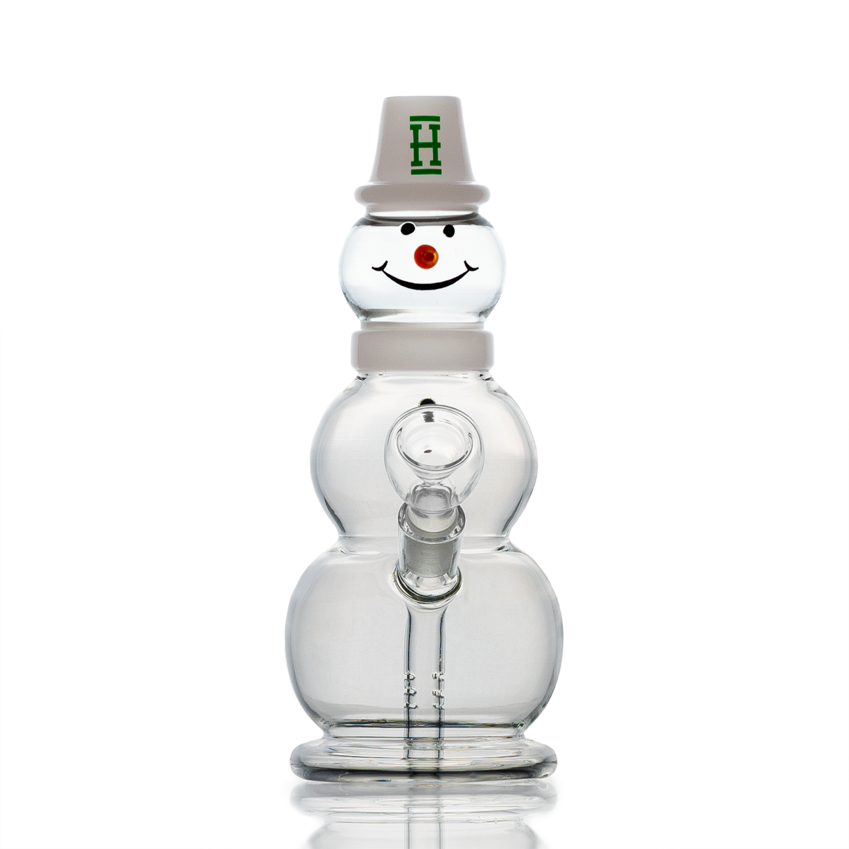 Hemper Snowman Bong, 18" Tall with 45 Degree Joint Angle, Front View on Seamless White Background