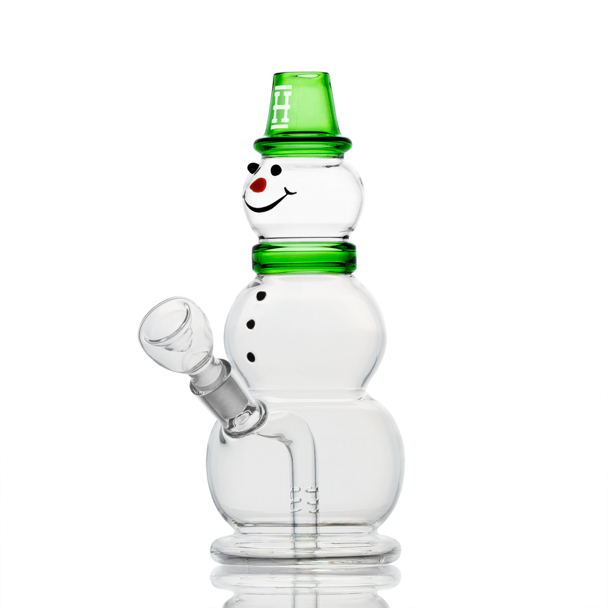 Hemper Snowman Bong in Green with 45 Degree Joint Angle, 18" Tall, Front View on White Background