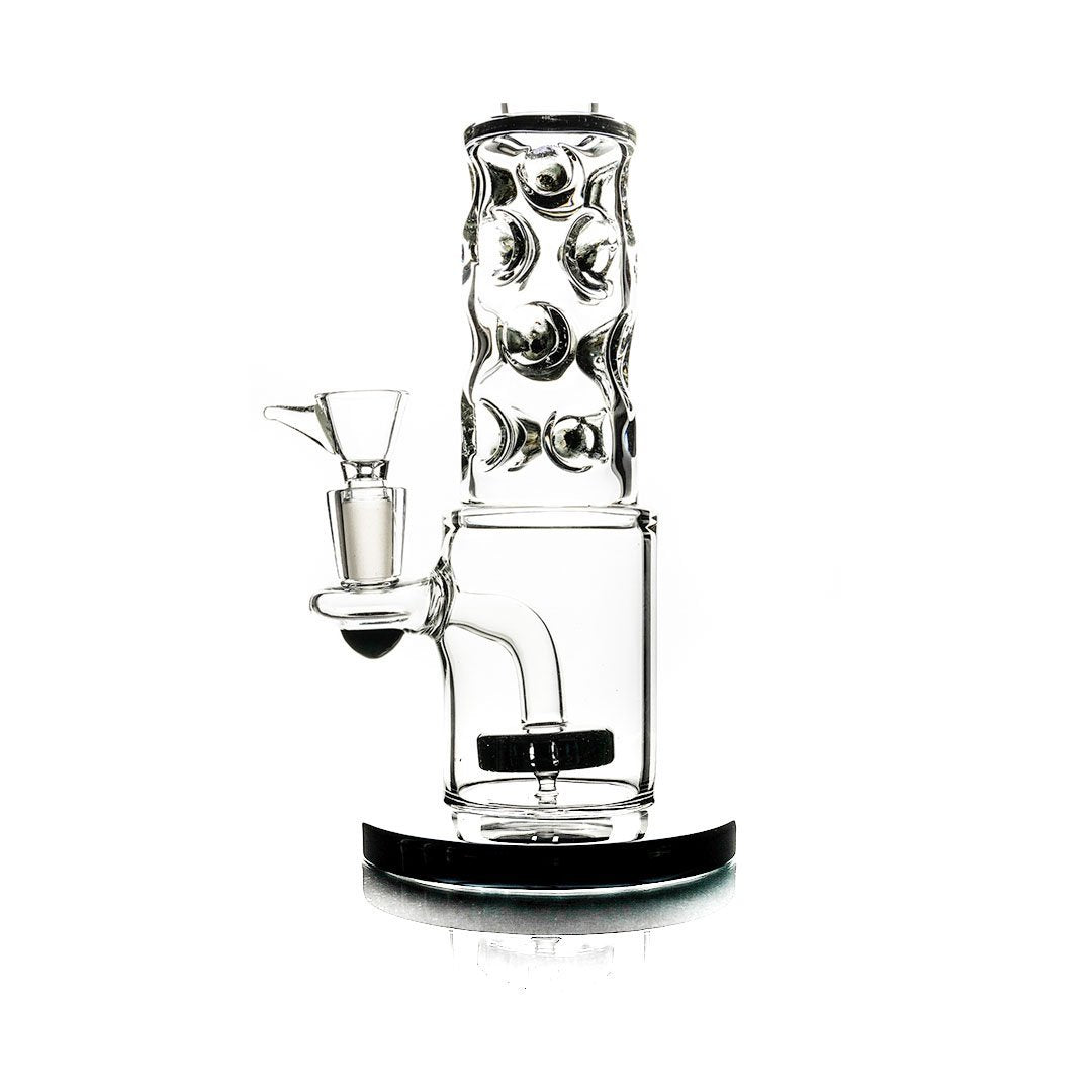 Hemper Straight Neck Bubble Bong 12" in Black, Front View, 14mm Female Joint on Seamless White Background