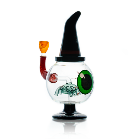 Hemper Wicked Witch XL Bong in orange, 10" height, front view with witch-themed design