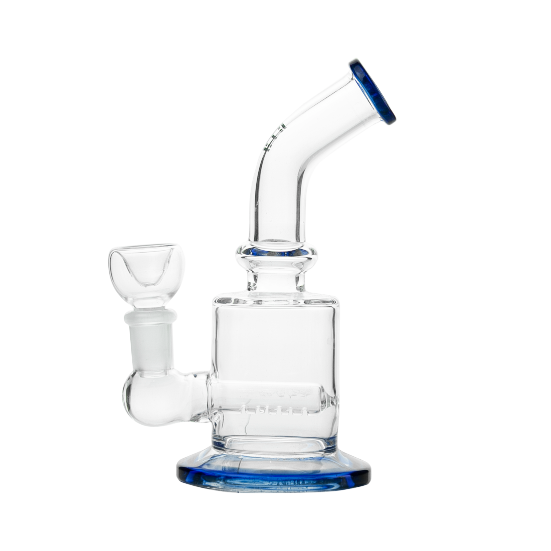 Hemper x CustomGrow420 Inline Perc Rig in Blue, Front View, 6" Borosilicate Glass with Bubble Design