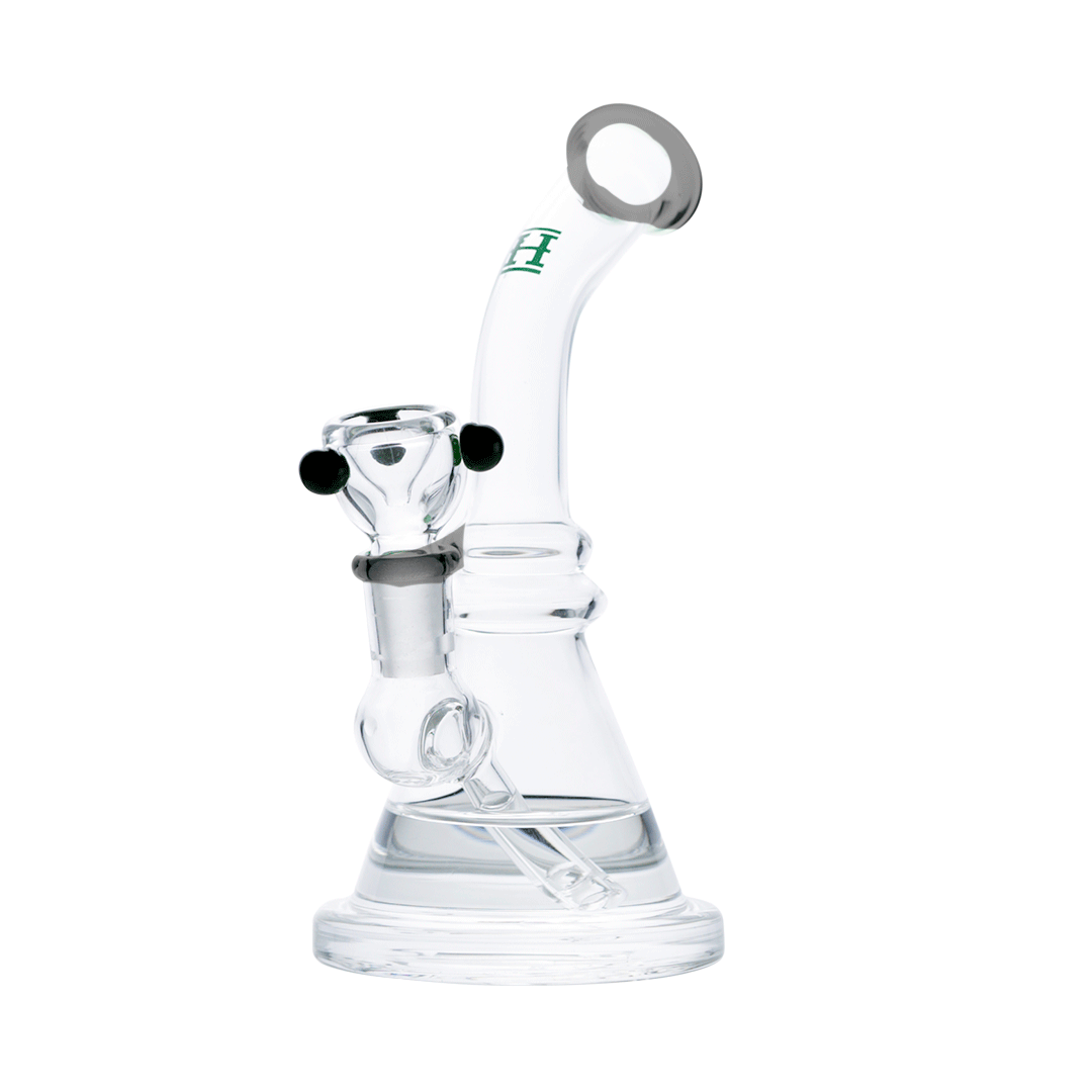 Hemper x Lil Debbie Rig in Black - Compact 7" Glass Bong with 14mm Joint, Side View on White Background