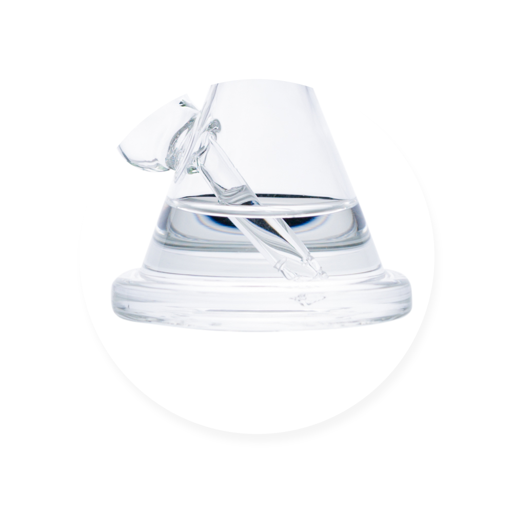 Hemper x Lil Debbie Rig in clear glass, 7" height, 14mm joint, front view on white background