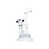 Hemper x Lil Debbie Rig in clear glass, 7" height, 14mm joint, front view on white background