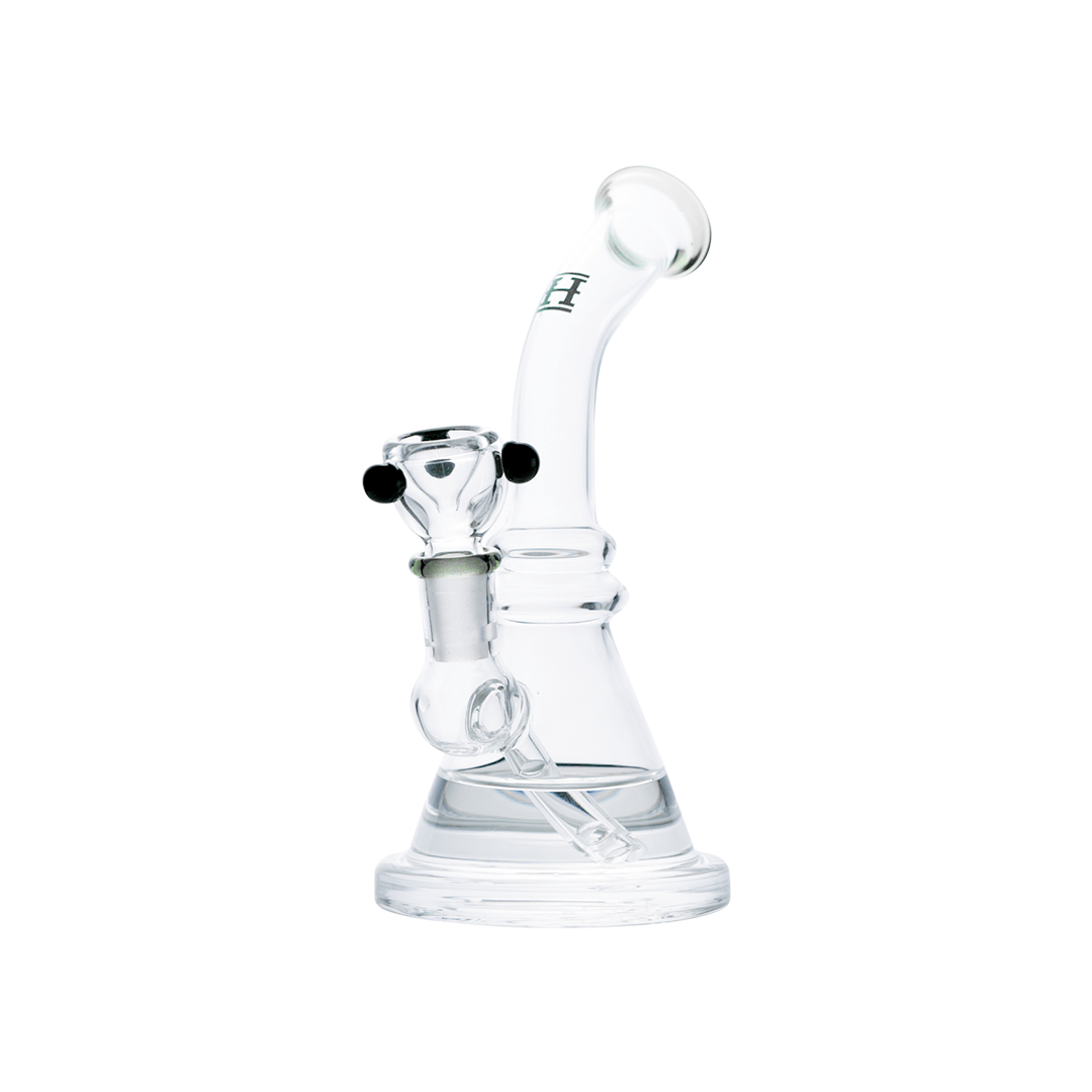 Hemper x Lil Debbie 7" Classic Beaker Rig with diffused downstem, clear glass, front view on white background