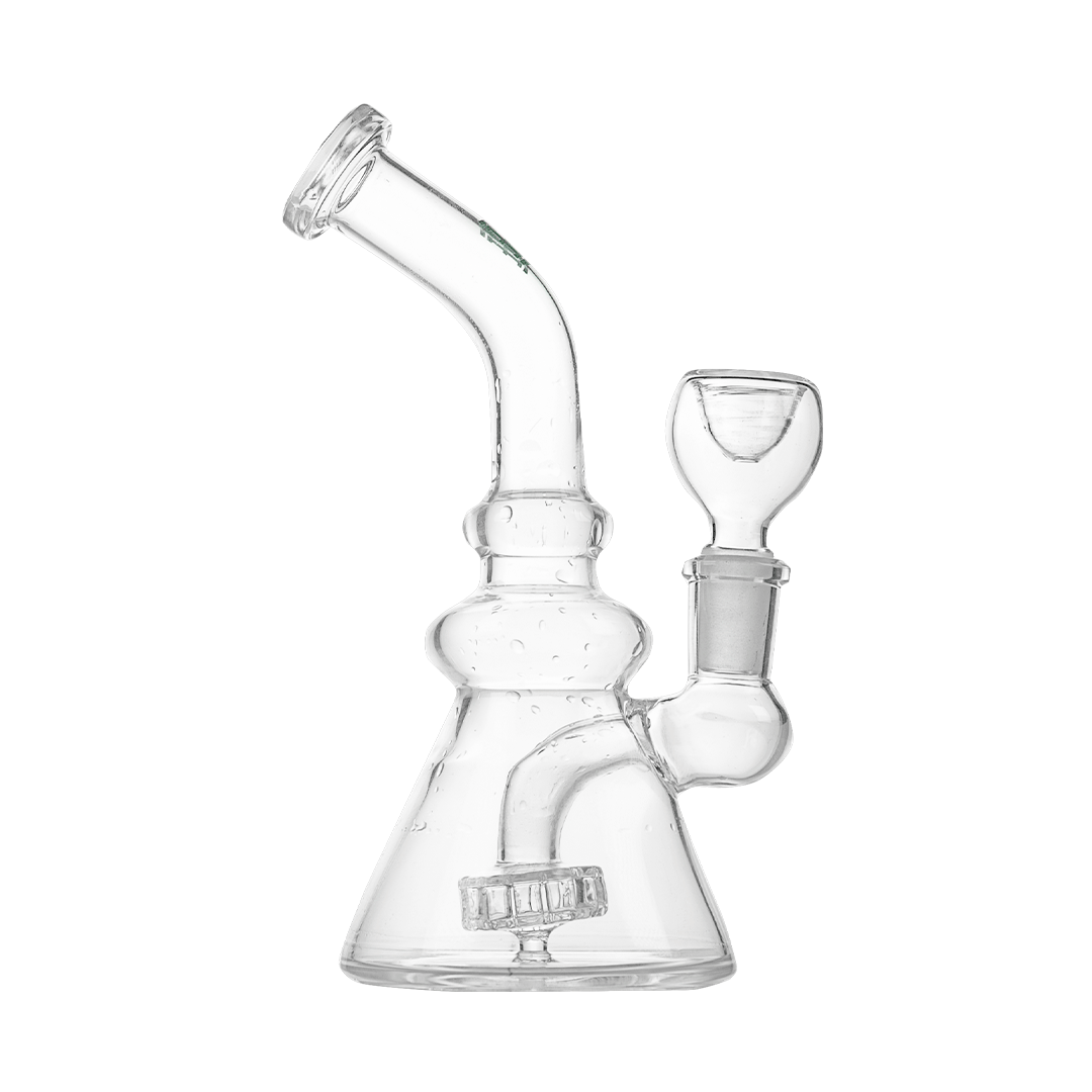 Hemper x Trippy Hippie 7" Beaker Bong with Showerhead Percolator, Side View on Seamless White
