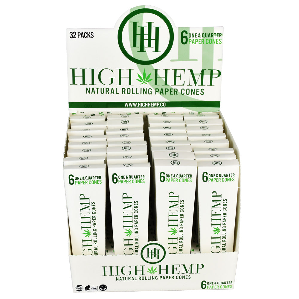 High Hemp Organic Hemp 1 1/4" Rolling Paper Cones 6pk Display Front View