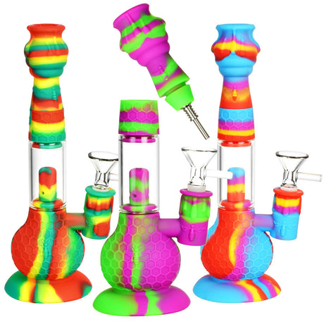 Assorted Honey Bee 2 in 1 Water Pipes and Dab Straws in vibrant colors with Showerhead Percolator