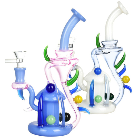 Hornamental Recycler Water Pipe 9" with colorful accents and borosilicate glass, front view
