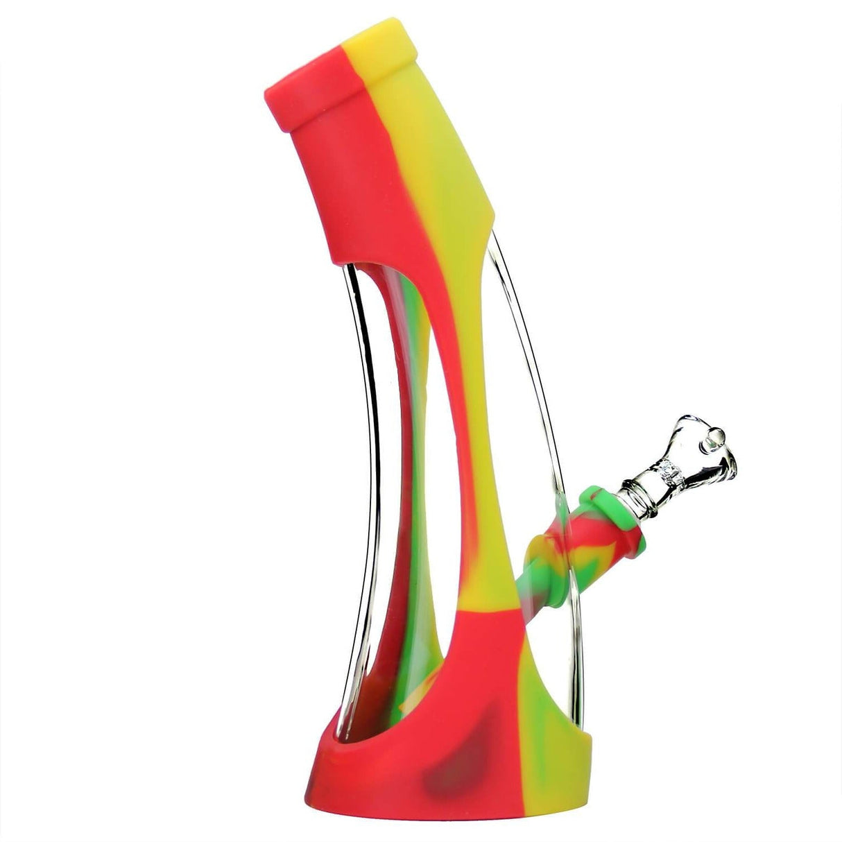 PILOT DIARY Silicone and Glass Horn Bong in Rasta Colors - Side View