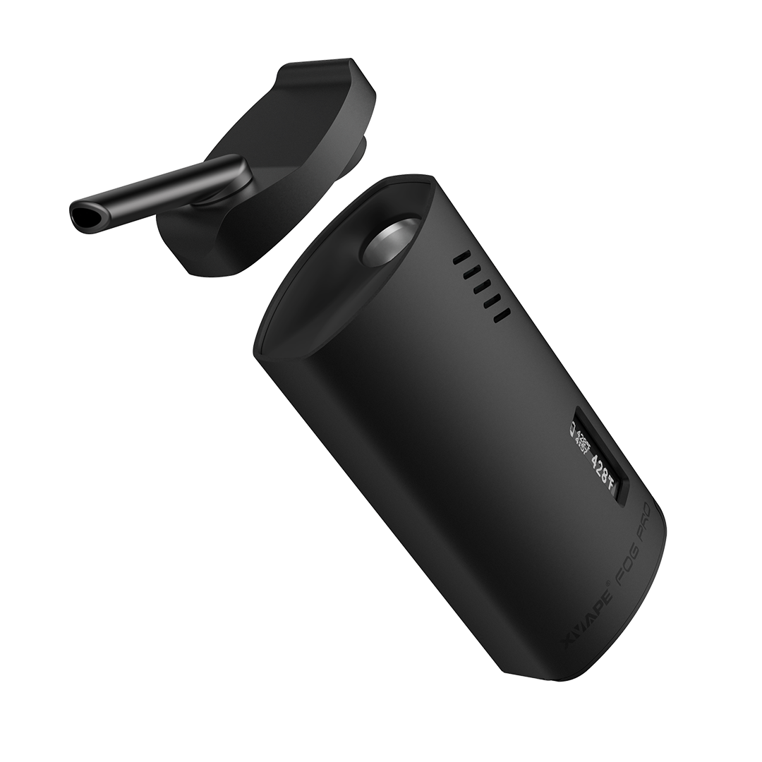 XVape Fog Pro Vaporizer in Matte Black - Angled View with Mouthpiece