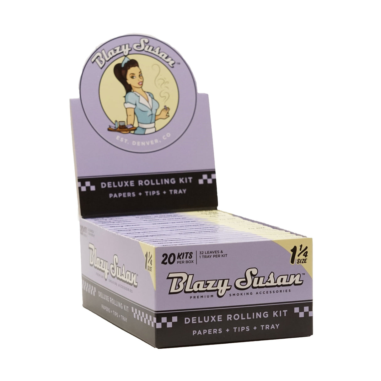Blazy Susan Purple Rolling Papers Deluxe Kit with Papers, Tips, and Tray - Front View