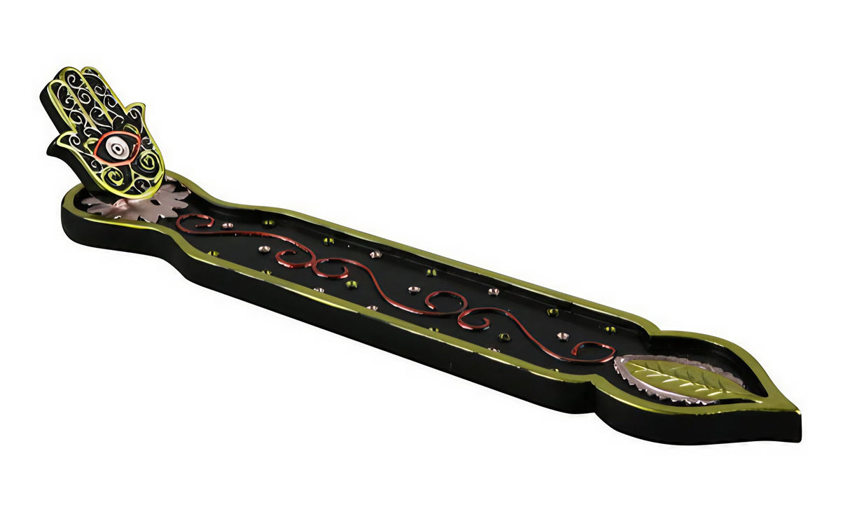 Polyresin Hamsa Hand Incense Burner, 10.25" size, with intricate patterns, top view