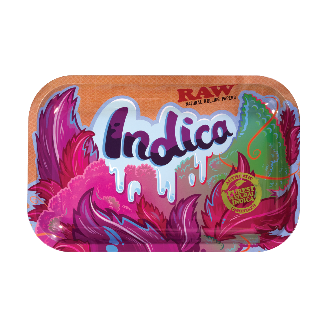 RAW Small Indica Essential Rolling Tray, Colorful Top View for Easy Rolling