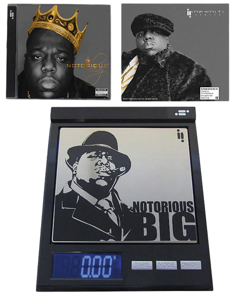 Infyniti Notorious B.I.G. CD Scale with 0.01g accuracy, front view on white background