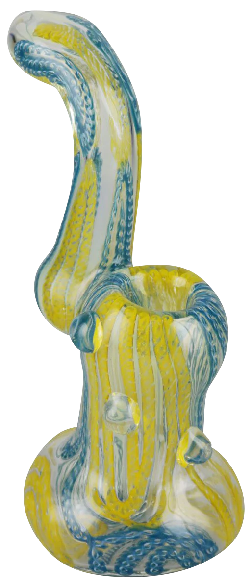 7" Inside Out Worked Bubbler, Borosilicate Glass, Side View on Seamless White Background