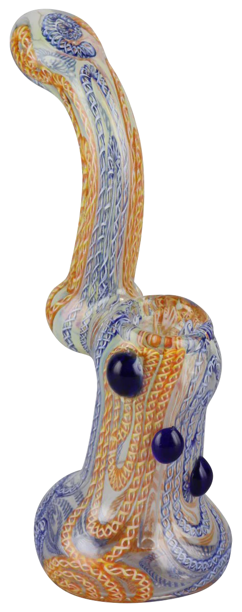 Side view of Inside Out Worked Bubbler, 7" Borosilicate Glass, for Dry Herbs