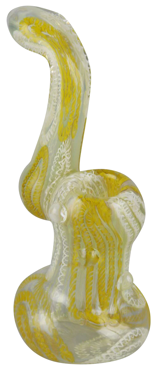 7" Inside Out Worked Bubbler for Dry Herbs, Borosilicate Glass, Side View