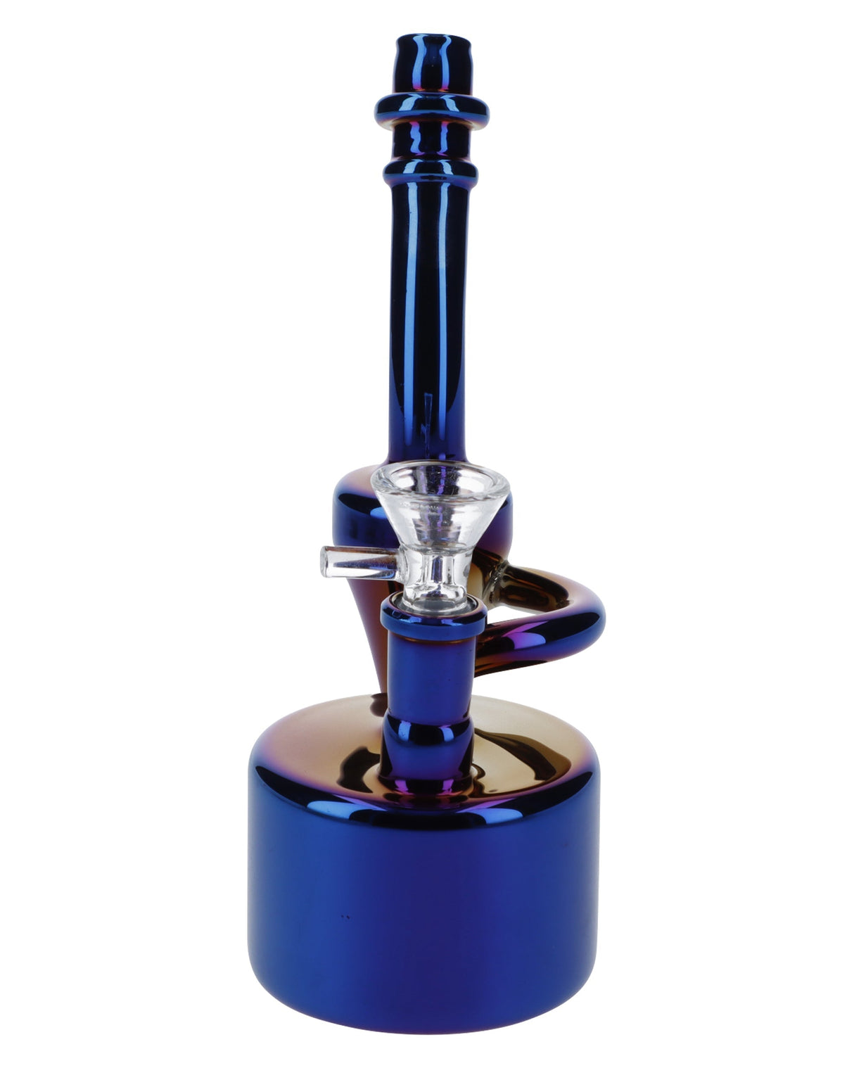 Iridescent Quartz Puck Bubbler Bong by Valiant Distribution, 6" compact size, 90-degree joint, front view