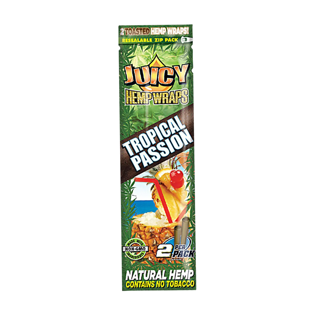 Juicy Jays Tropical Passion Hemp Wraps, 25 Pack Front View, Tobacco-Free