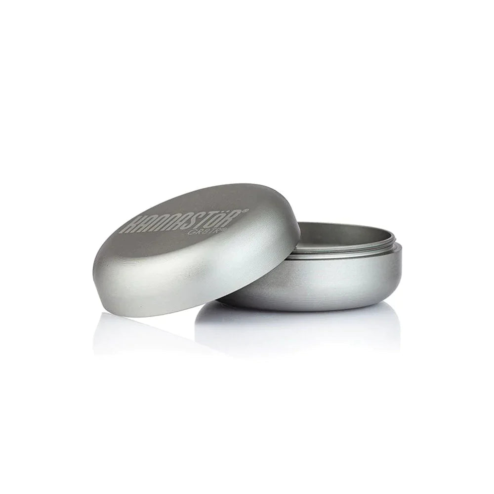 Kannastor GR8TR V2 Grinder, 2.2" Solid Steel Body, Front View with Open Chamber