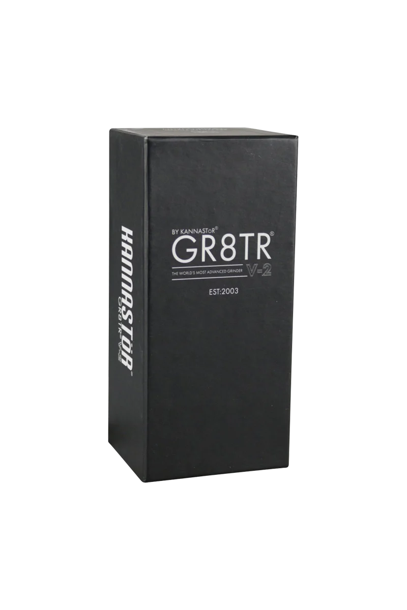 Kannastor GR8TR V2 Solid Body Grinder packaging, 2.2" steel for dry herbs