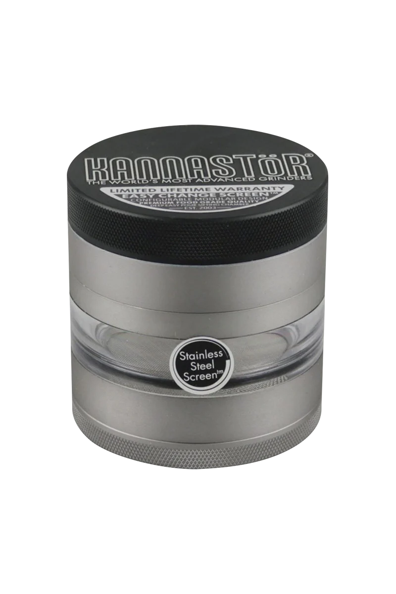 Kannastor Gunmetal 4-Part Aluminum Grinder with Stainless Steel Screen, 2.5" Diameter - Front View
