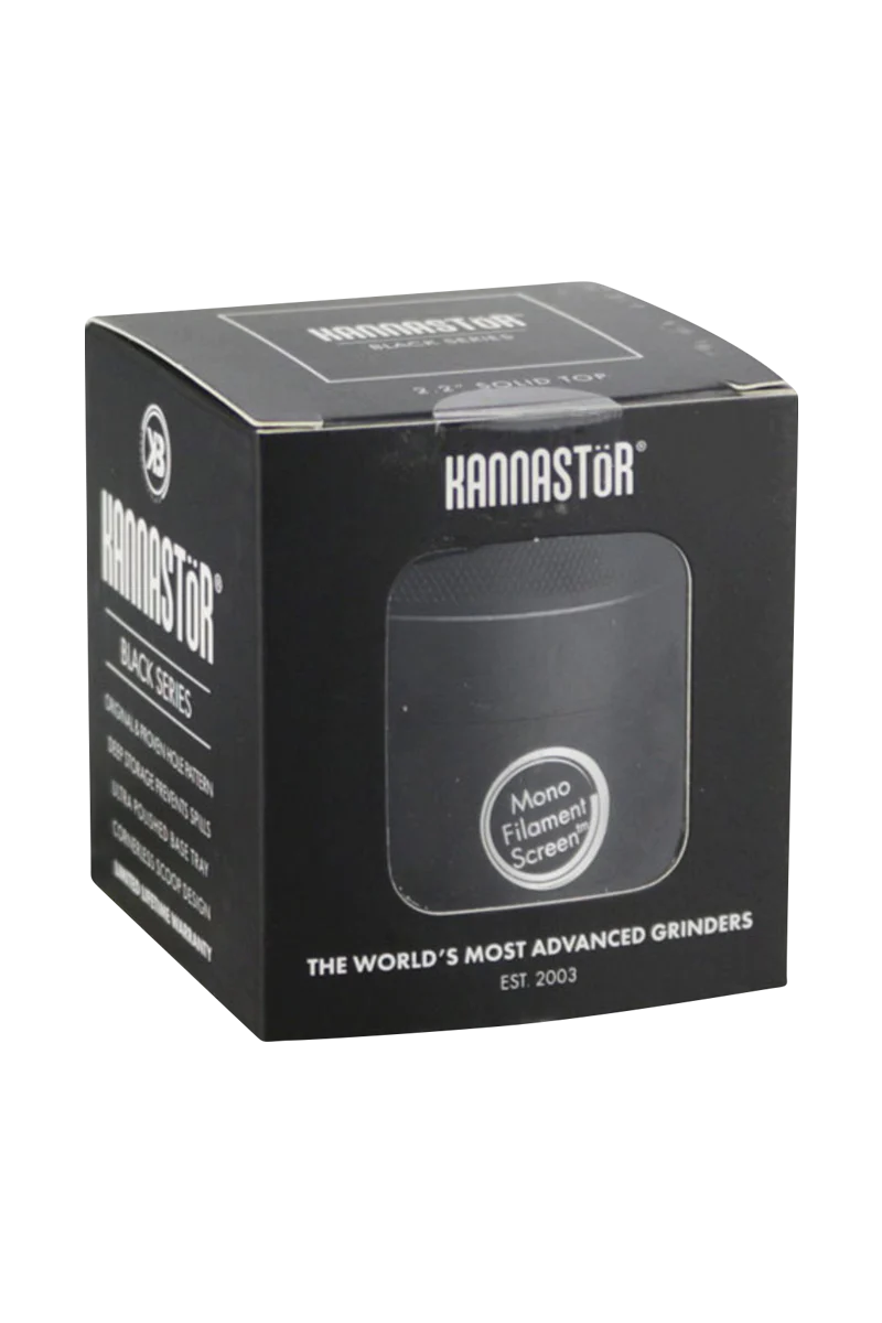 Kannastor Multi Chamber 4pc Grinder in Black, 2.2" Portable Aluminum Design, Front Box View