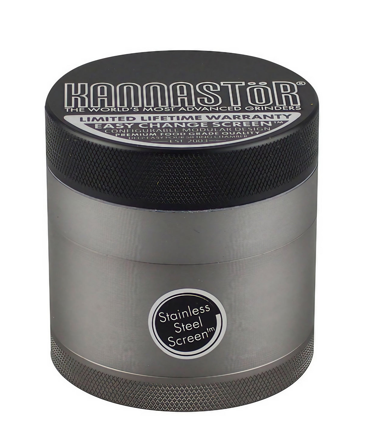 Kannastor Multi Chamber Grinder in Gray, Portable 4-Part Design with Stainless Steel Screen, 2.2" Size