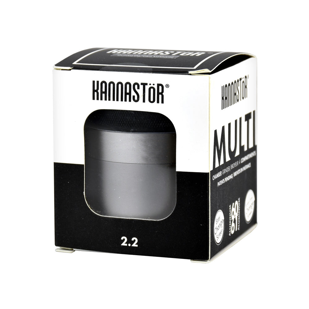 Kannastor Multi Chamber Grinder, 2.2" gray aluminum, front view on white background