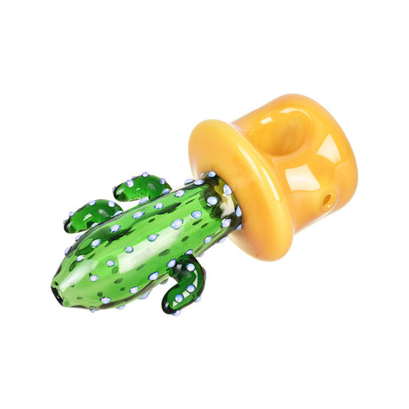 Killer Cacti Hand Pipe, Borosilicate Glass, Angled Side View on White Background