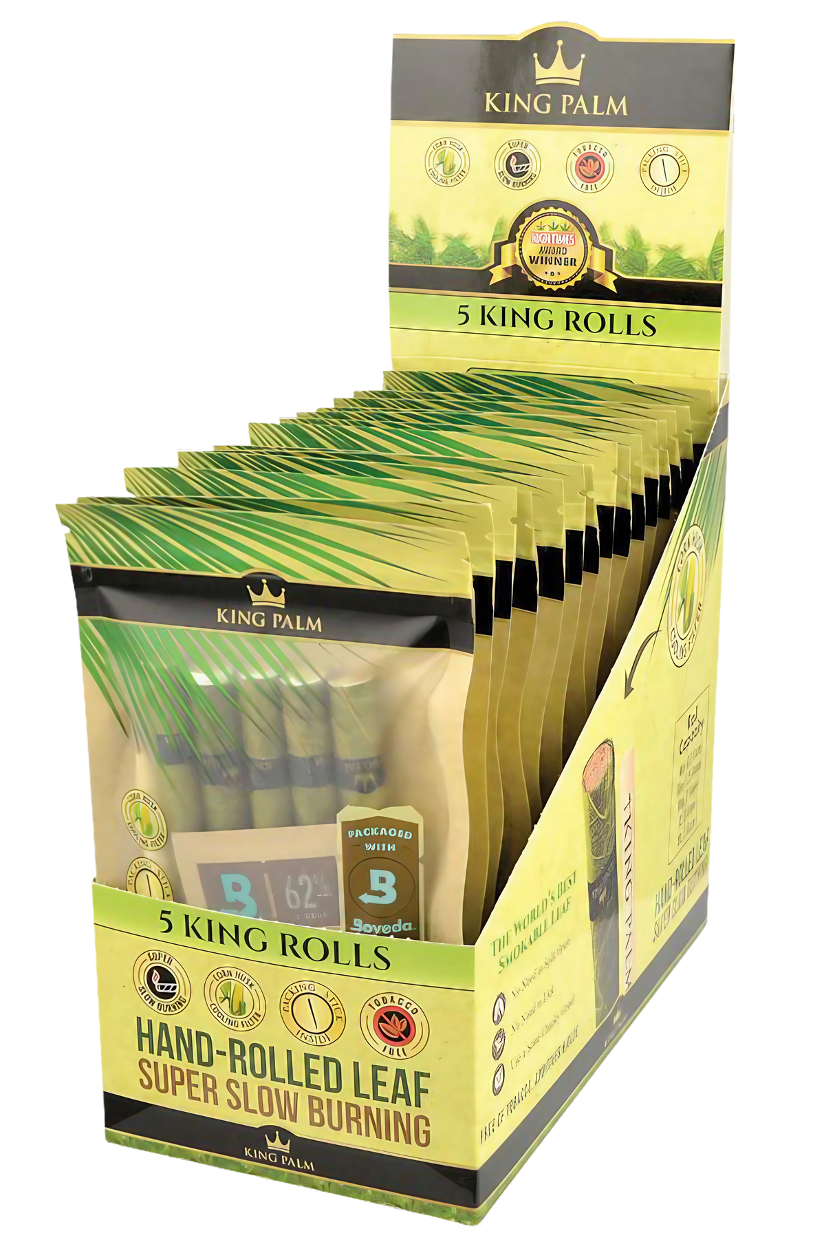 King Palm King Size Pre-Roll Wraps 15 Pack Display, Super Slow Burning