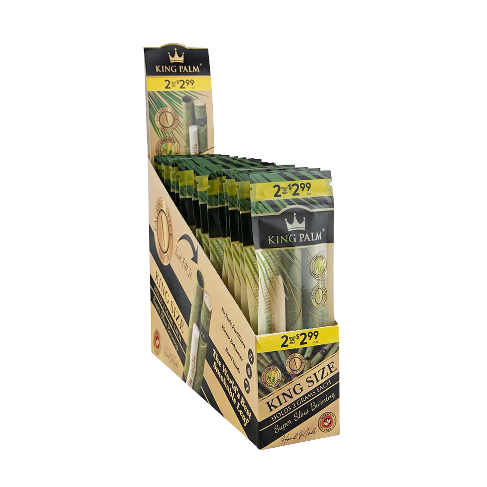 King Palm Kingsize Pre-Roll Wraps display box with 40 natural leaf rolls