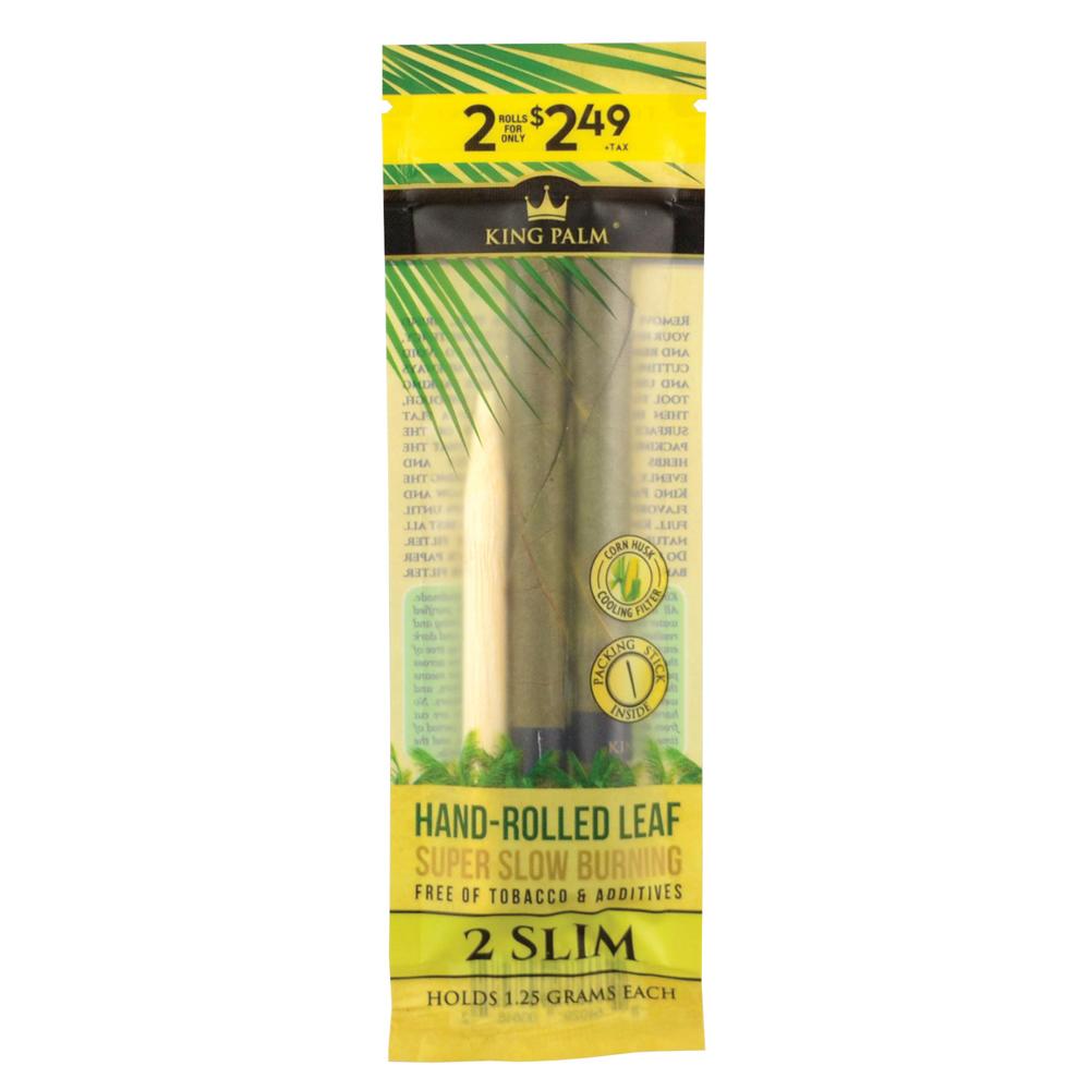 King Palm Slim Pre-Rolls 8 Pack, front view of 2-roll pack with natural leaf wrap