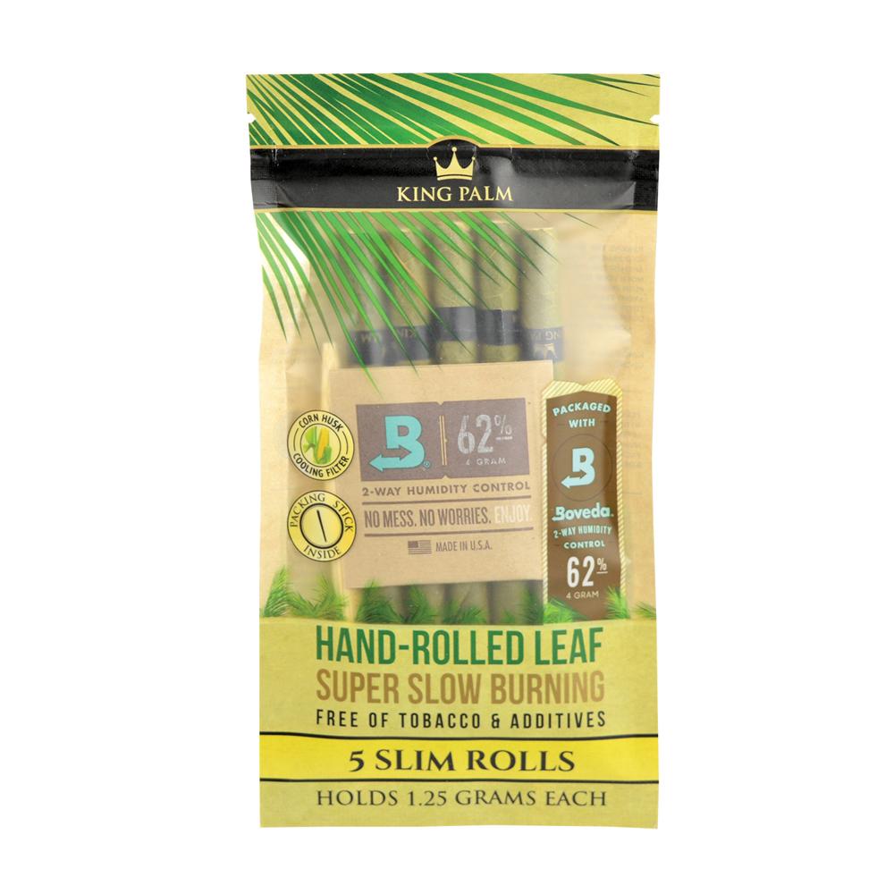 King Palm Slim Pre-Rolls 8 Pack - Front View of 5 Hand-Rolled Tobacco-Free Leaves