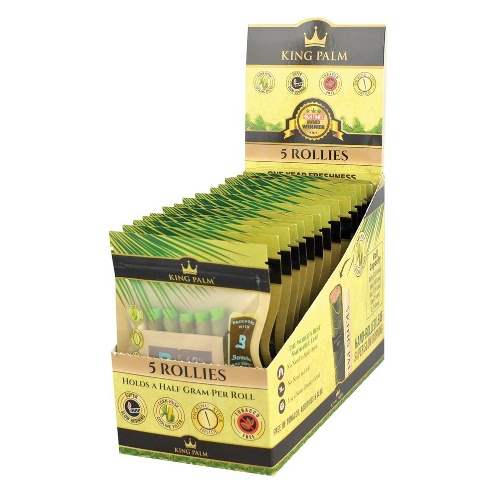 King Palm Wrap Pouches 15-Pack display box front view, perfect for humidity-controlled rolling