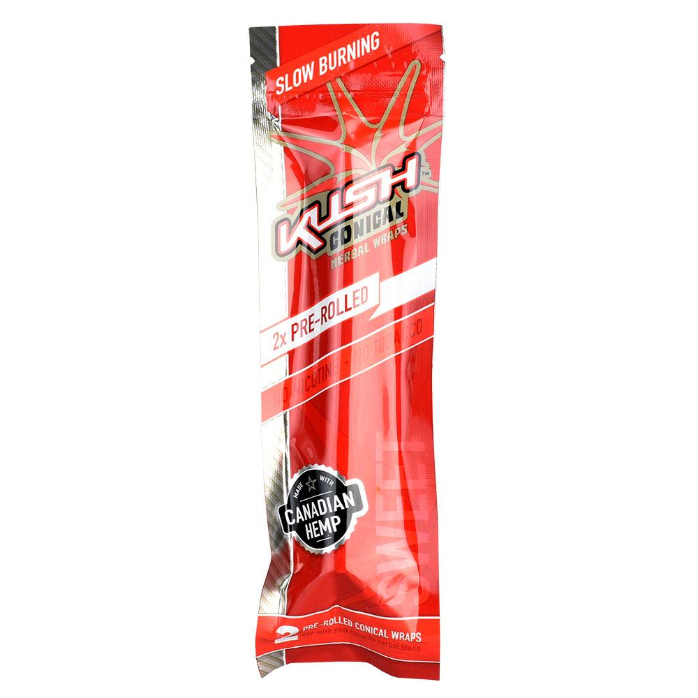 Kush Pre-Rolled Conical Herbal Wraps pack, slow-burning hemp, front view