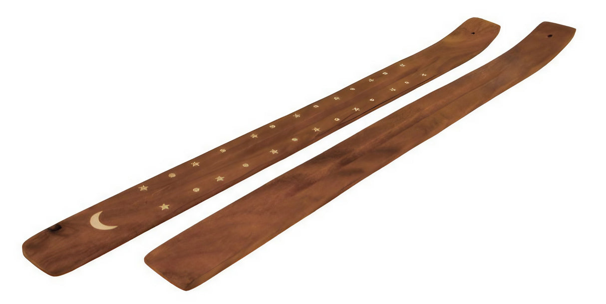 12 Pack Large Wooden Incense Burners with Moon and Stars Design - Top View