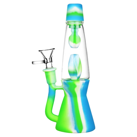 Colorful 8" Lava Lamp Silicone Water Pipe with In-Line Percolator and 14mm Bowl - Front View